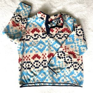 Lands End 2XL Men’s Fleece 1/4 Button Neck Colorful Tribal Pattern Red Blue, LN